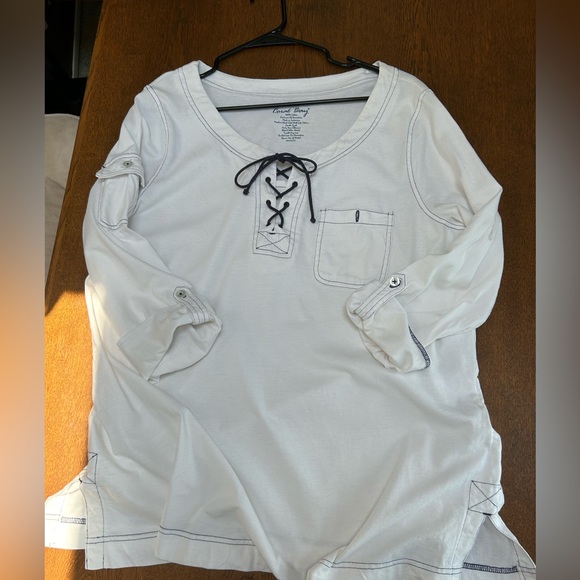 Coral Bay 💯 cotton Nautical long/or button up sleeve Women’s Top/white w/blue - Picture 2 of 5